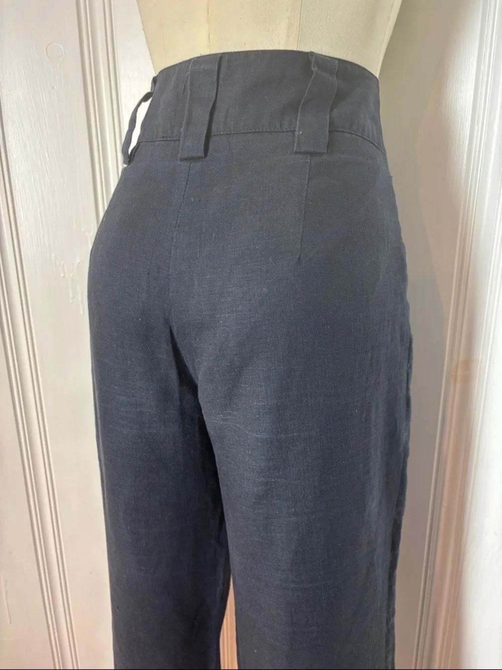 CONTEMPORAINE Navy Linen Blend High Waist Wide Leg Pants | Size: Medium - Picture 4 of 7